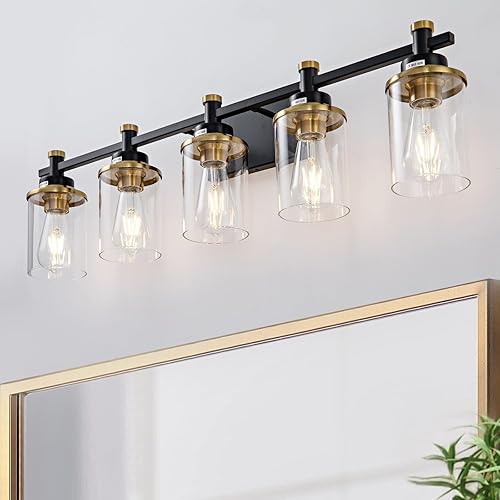 Miniatura 20 de Lámparas de tocador de 3 luces de níquel cepillado con pantalla de vidrio transparente, moderna lámpara de baño sobre espejo, lámpara de pared de