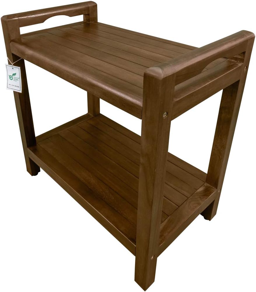 Prоduсt Dеаl 20 LIFTAIDE ARMS, Solid Teak Shower Bench, with Shelf- with Adjustable Height Foot Pads