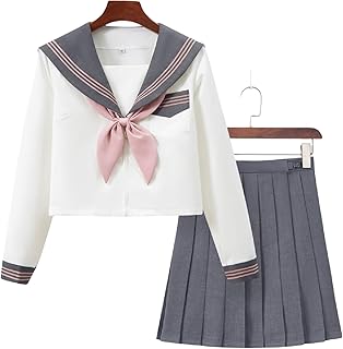 [TUAHOUS] セーラー服 コスプレ衣装 本格制服 蝶結び セットグレイッシュピンク三本 関東襟 前開き プリーツスカート かわいい 女性 学生服 スカート スクール JK スカ―ト 學院風 イギリス風 中学生 かわいい 学園祭 文化祭 仮装