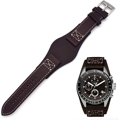 THEAGE Correa de reloj de piel auténtica de liberación rápida, correa de 0.866 pulgadas de ancho con barra de resorte de repuesto para Fossil