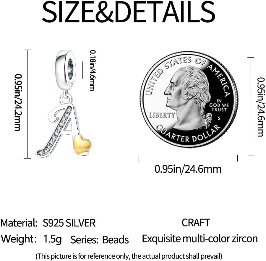 Pandach 925 Sterling Silver Alphabet Initial Letters Charms Complete A-Z Solid Silver Cubic Zircons Beads Dangle Pendants for European Bracelets Necklace Women Holiday Gifts - Image 5