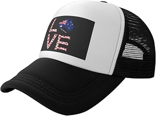 I Love Australia Map Flag Adjustable Breathable Mesh Trucker Baseball Cap Unisex9 Black