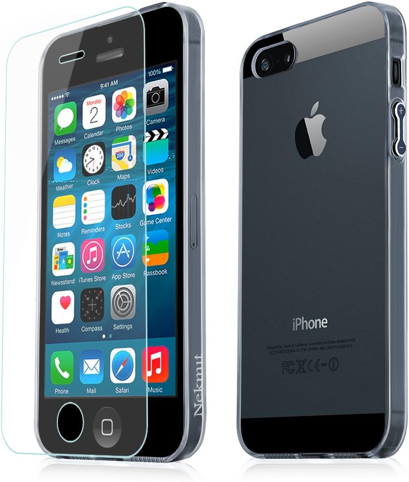 Nekmit Scratch Resistant Clear Case [Aluminum Buttons] with Ultra-Clear Screen Protector for iPhone 5 5S (Space Gray Buttons)