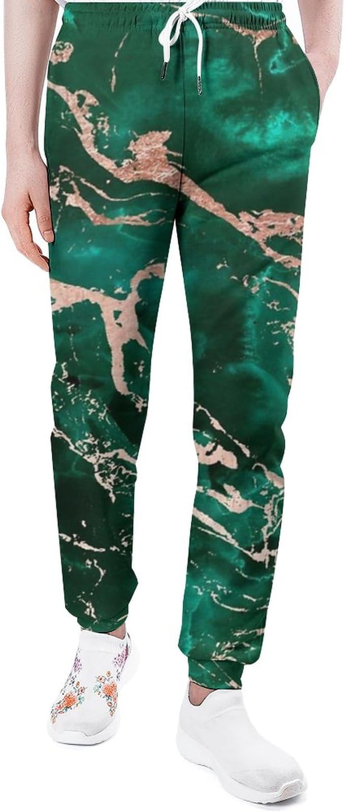 Green Emerald Rose Gold Marble Texure Fashion Sweatpants for Men Women Joggers Lounge Athletic Pants Workout Running Pockets