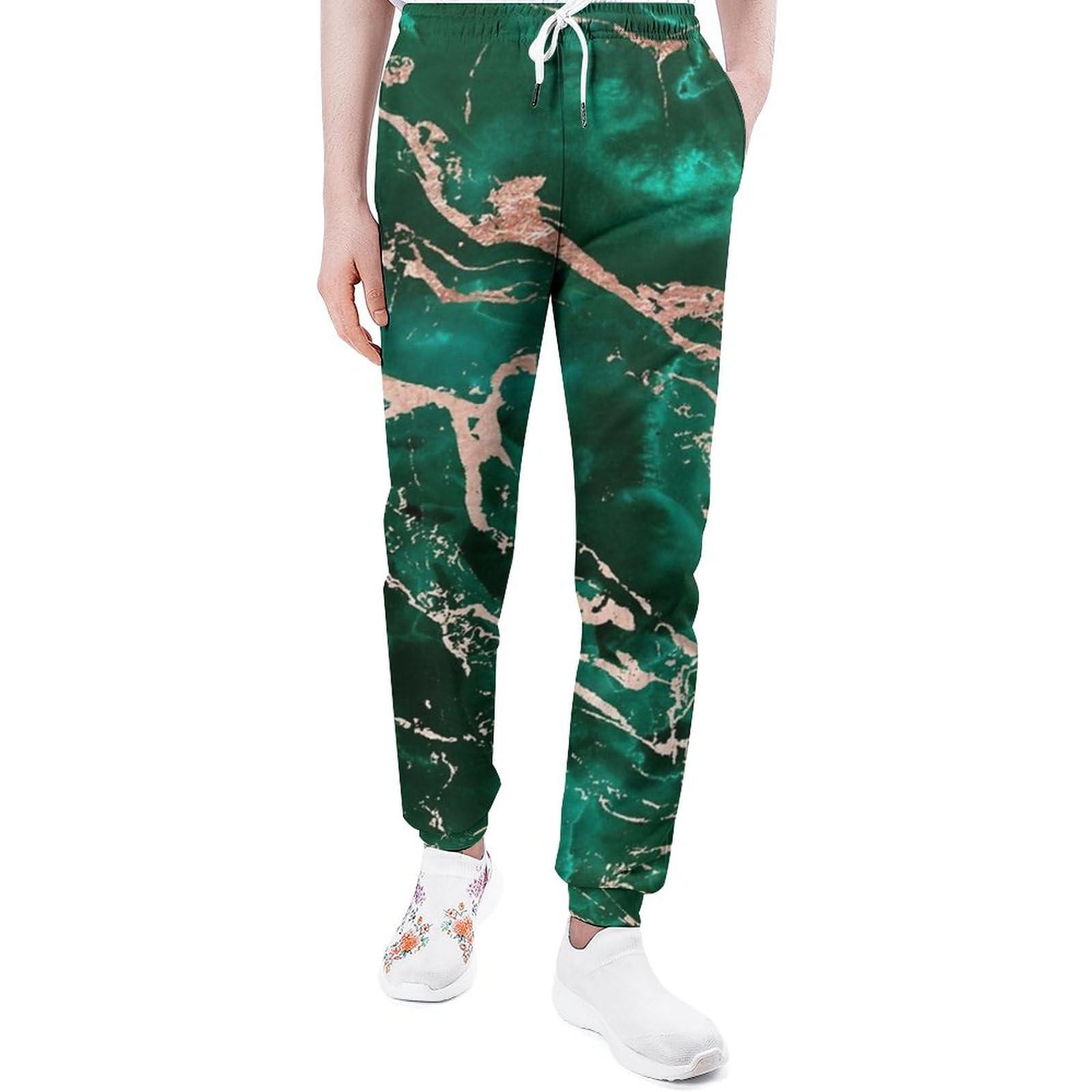 Green Emerald Rose Gold Marble Texure Fashion Sweatpants for Men Women Joggers Lounge Athletic Pants Workout Running Pockets