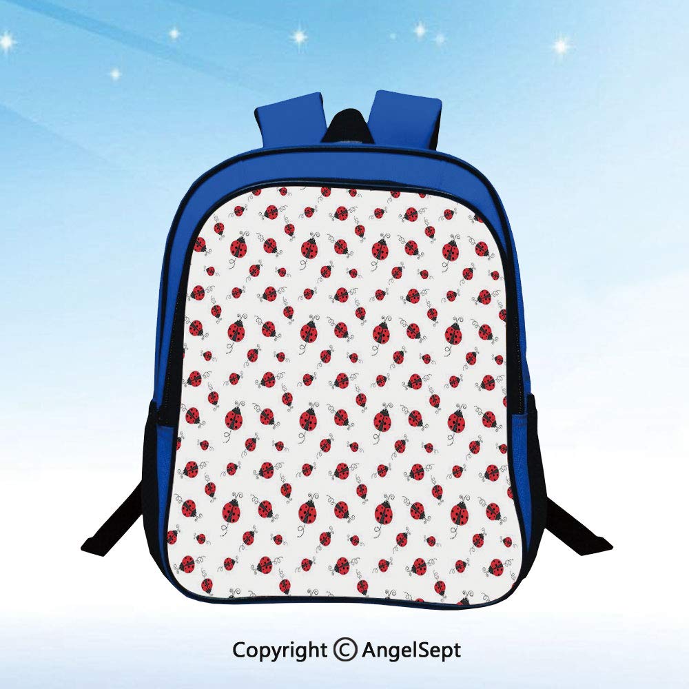 School Backpack Ladybug with Dotted Wings Swirls and Curves Abstract Simple Pattern Animal Decorative Unisex Classic Lightweight Water-resistant Backpack for Kids Schoolbag Travel Bookbag,Red Black W