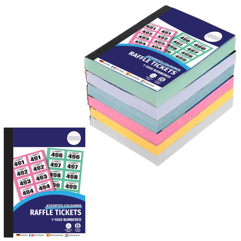 ZOPPER Cloakroom Tickets Book 1-1000 Numbered Fundraising Scratch Cards Tombola Raffle Tickets Events Fundraising Prize Draw Lucky Draw Charity Events with Security Numbering- 6Pk