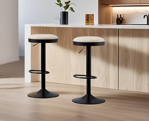 Miniatura 9 de CIMOTA Juego de 4 taburetes de bar redondos giratorios con espalda descubierta, ajustable, moderno, industrial, de piel sintética, para cocina,