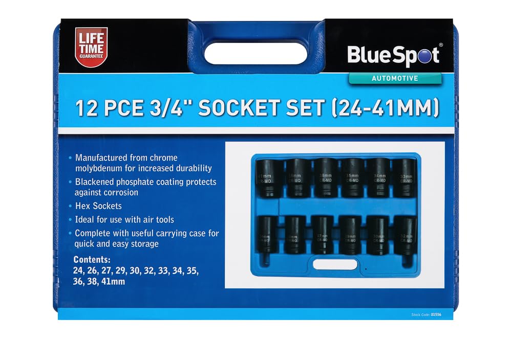 Bluespot 01556 12 Piece 3/4" Impact Socket Set (24-41Mm) 5028734015560