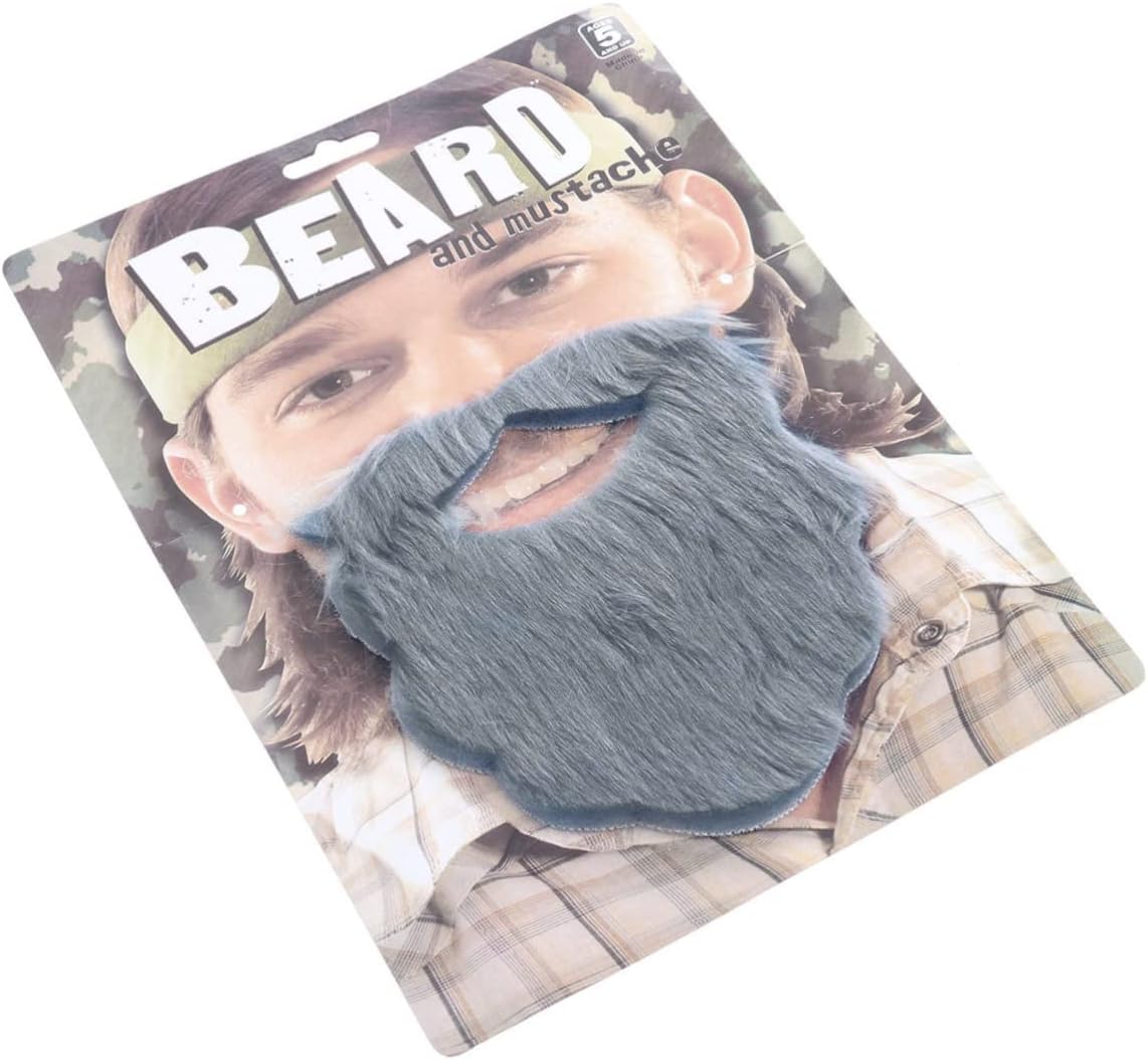 5pcs Masquerade Fake Beards Faux Hair Halloween Costume Party Supplies Elastic Straps Grey