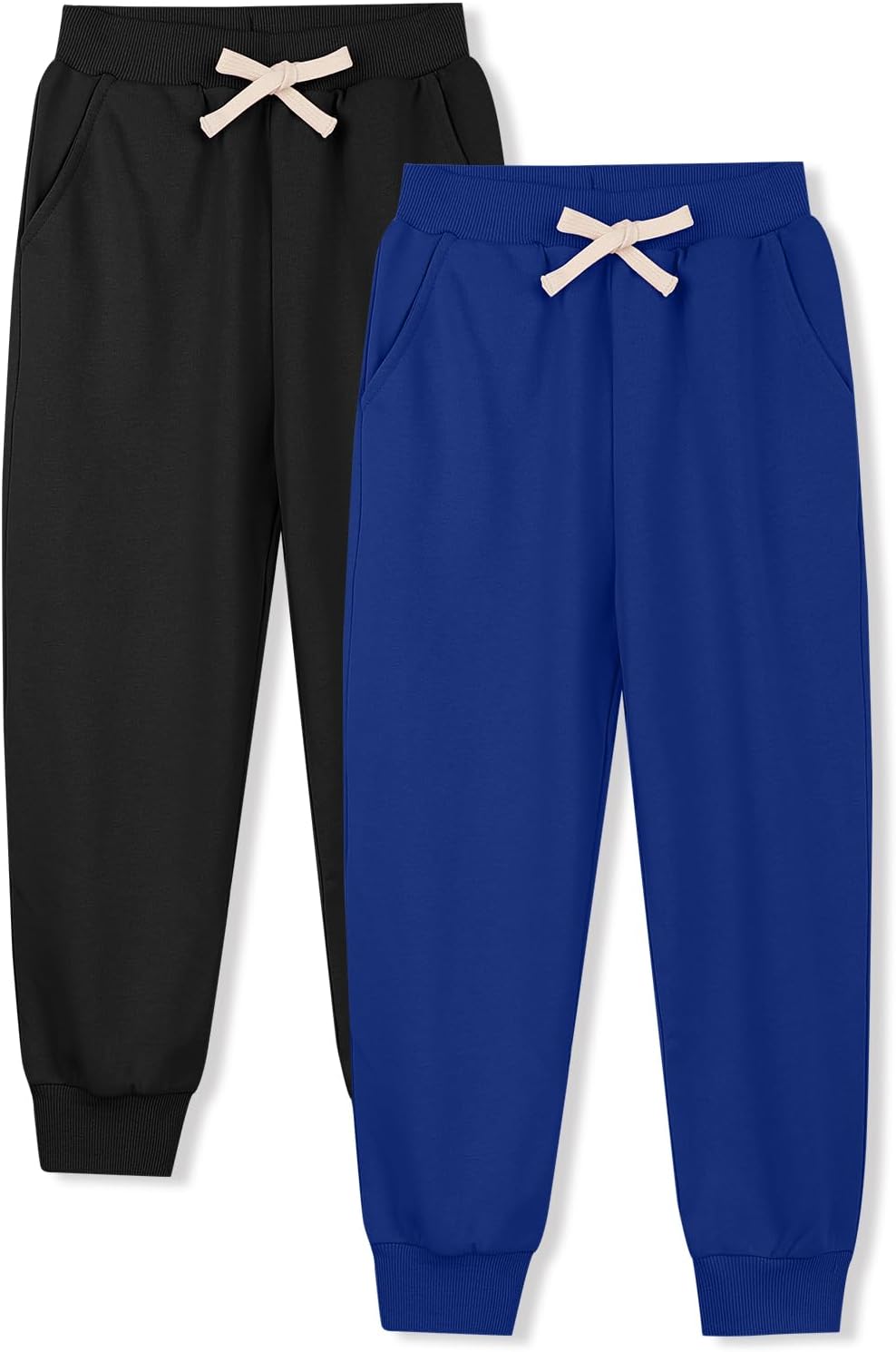 Phedrew 2 Pack Boys Kids Cotton Sweatpants Midweight Toddler Jogger Pants Pull On Pants with Drawstring Pockets(2-14Y)