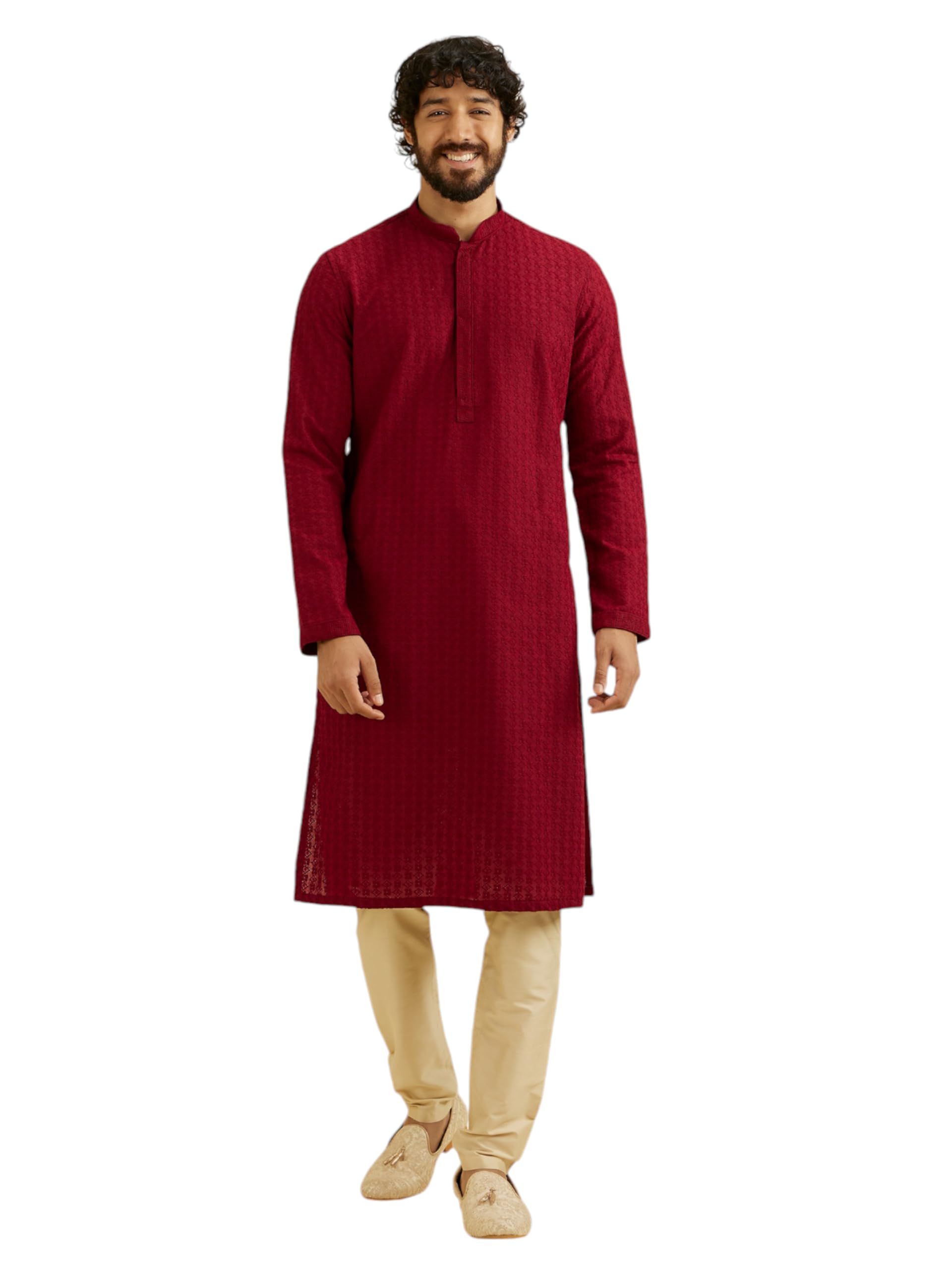 manyavar Men's Cotton Blend Traditional Chikankari Kurta Pyjama Set (2pcs)-picture-56