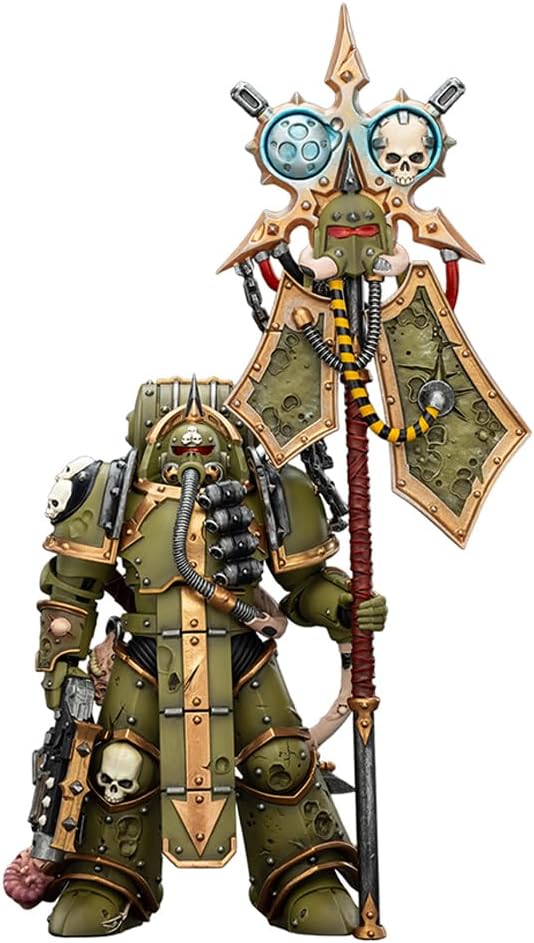 JOYTOY Warhammer 40K 1/18 Action Figure Death Guard Lord of Virulence with Power Fist and Twin Plague Spewer and Foul Blightspawn with Plague Sprayer