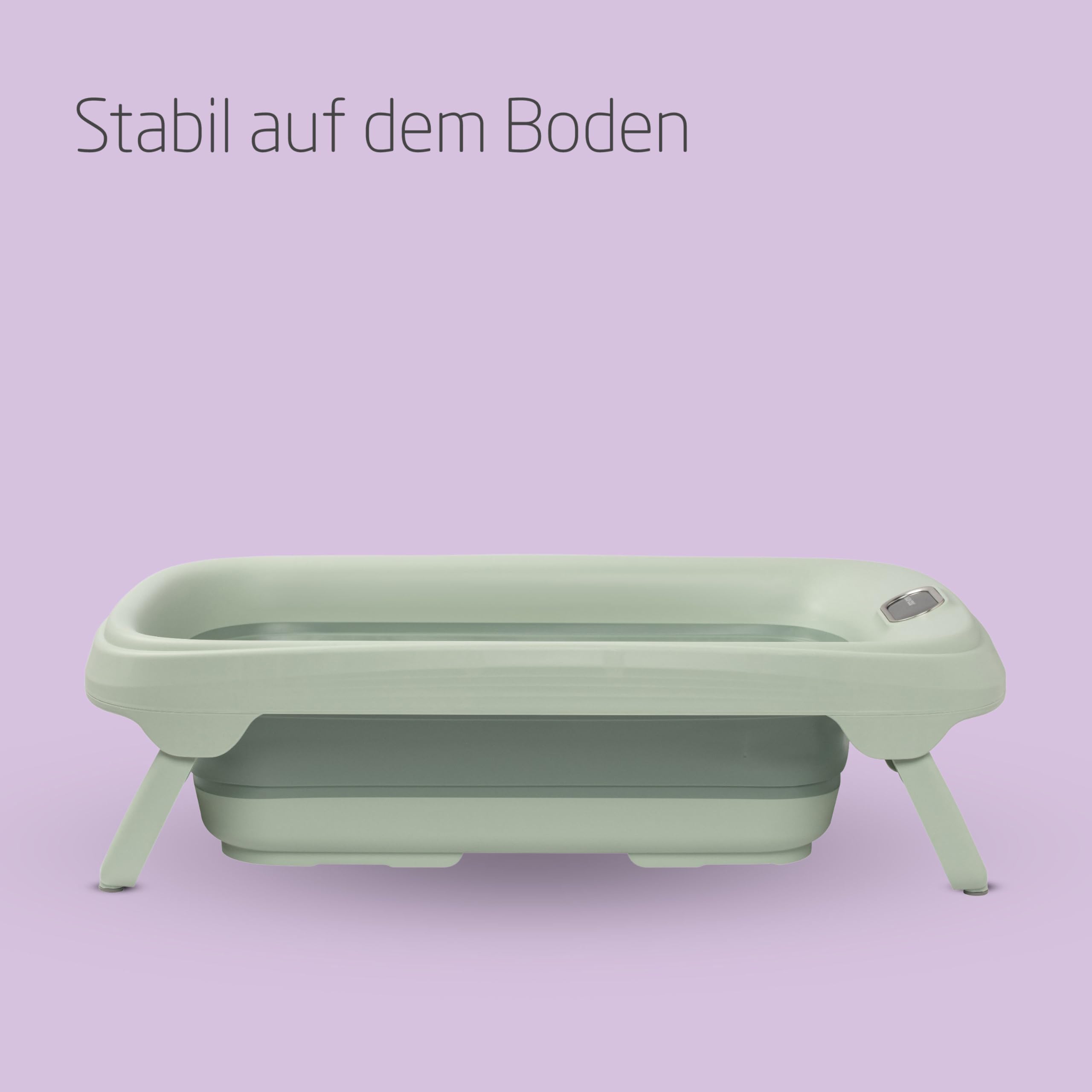 Maxi-Cosi Indigo Faltbare Badewanne Baby, 0-4 Jahre, Geräumige Mobile Badewanne Kleinkind, Integriertes HighSense Thermometer, Rutschfest, Klappbarer Hängehaken, Flach Faltbar, Sage Green