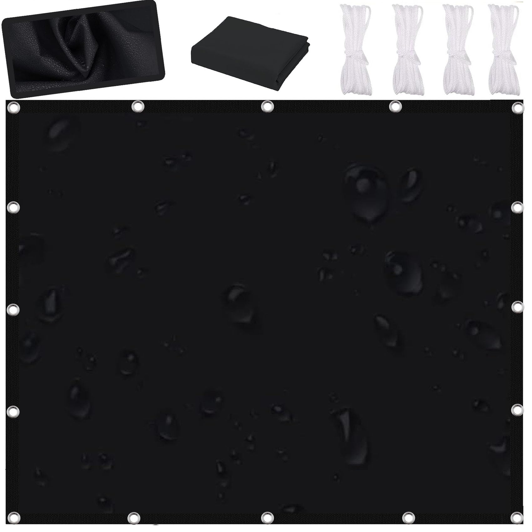 Toile d'ombrage 2x5.5m noire imperméable en PES résistant aux UV