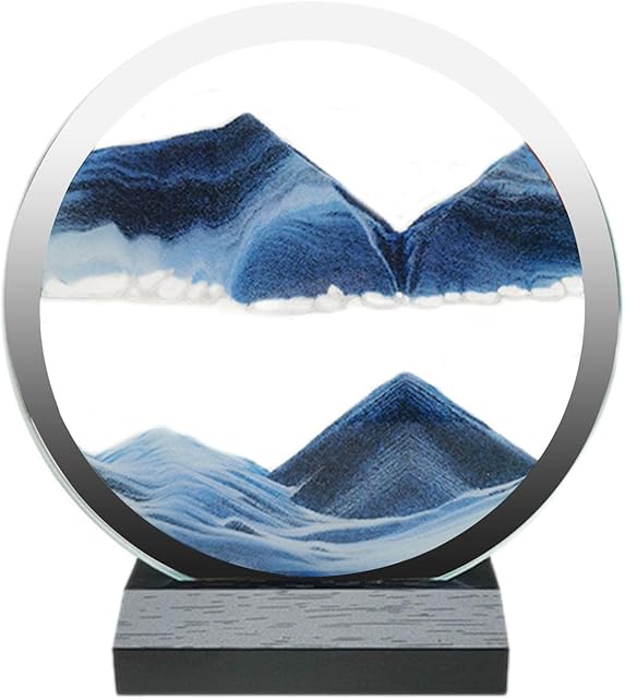 Flowing Sand Painting, 3D Round Glass Sand Frame Hourglass, Moving Sand Art Picture, Dynamic Moving Sand Moving Home Decoration Flowing Sand Frame Office Work - 7 Inch