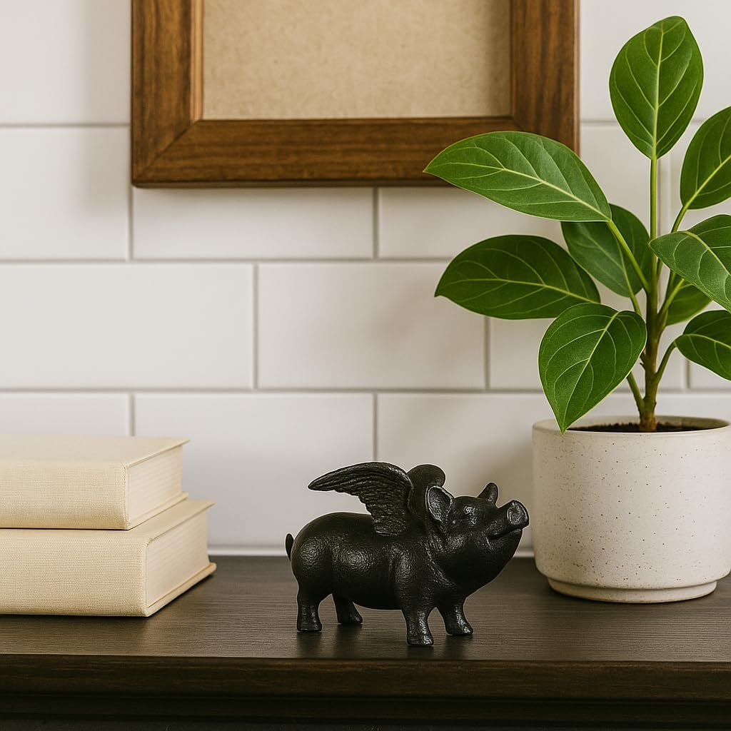 NACH Cast Iron Pig Statue - Black Door Stopper & Paperweight, 9x4x6 inch, JS-90-7131 - Image 2