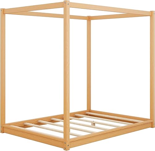 Miniatura 9 de Harper  Bright Designs Cama con plataforma de toldo de tamaño matrimonial marco de cama de madera con patas de apoyo cama con toldo completo con