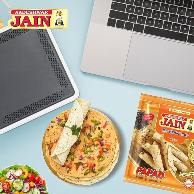 Image of Aadeshwar Jain Moong Papad | Crispy, Spicy & Flavorful Indian Snack | Ready-to-Serve Crispy Papads | Authentic Indian Snack (400g, Strong Masala)