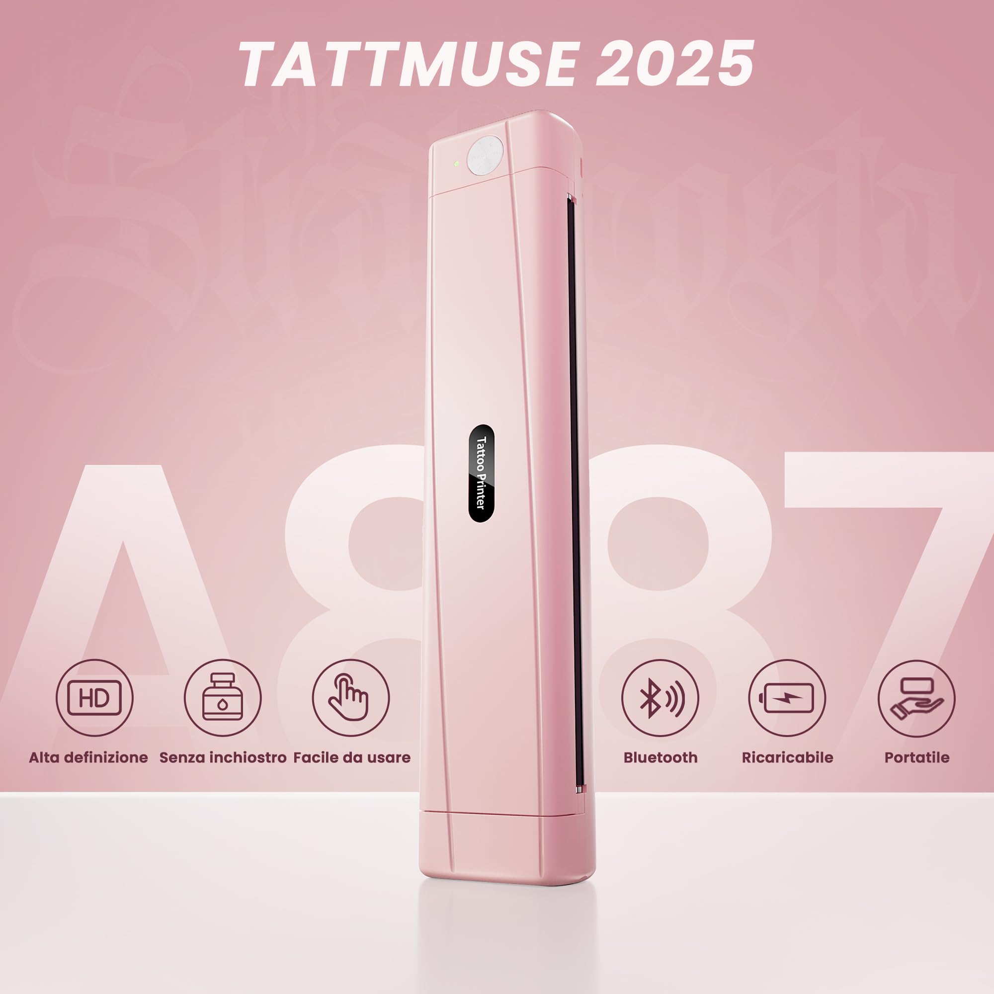 Stampante Tatuaggio Rosa 10 Folii Bluetooth Tattoos - Dettaglio