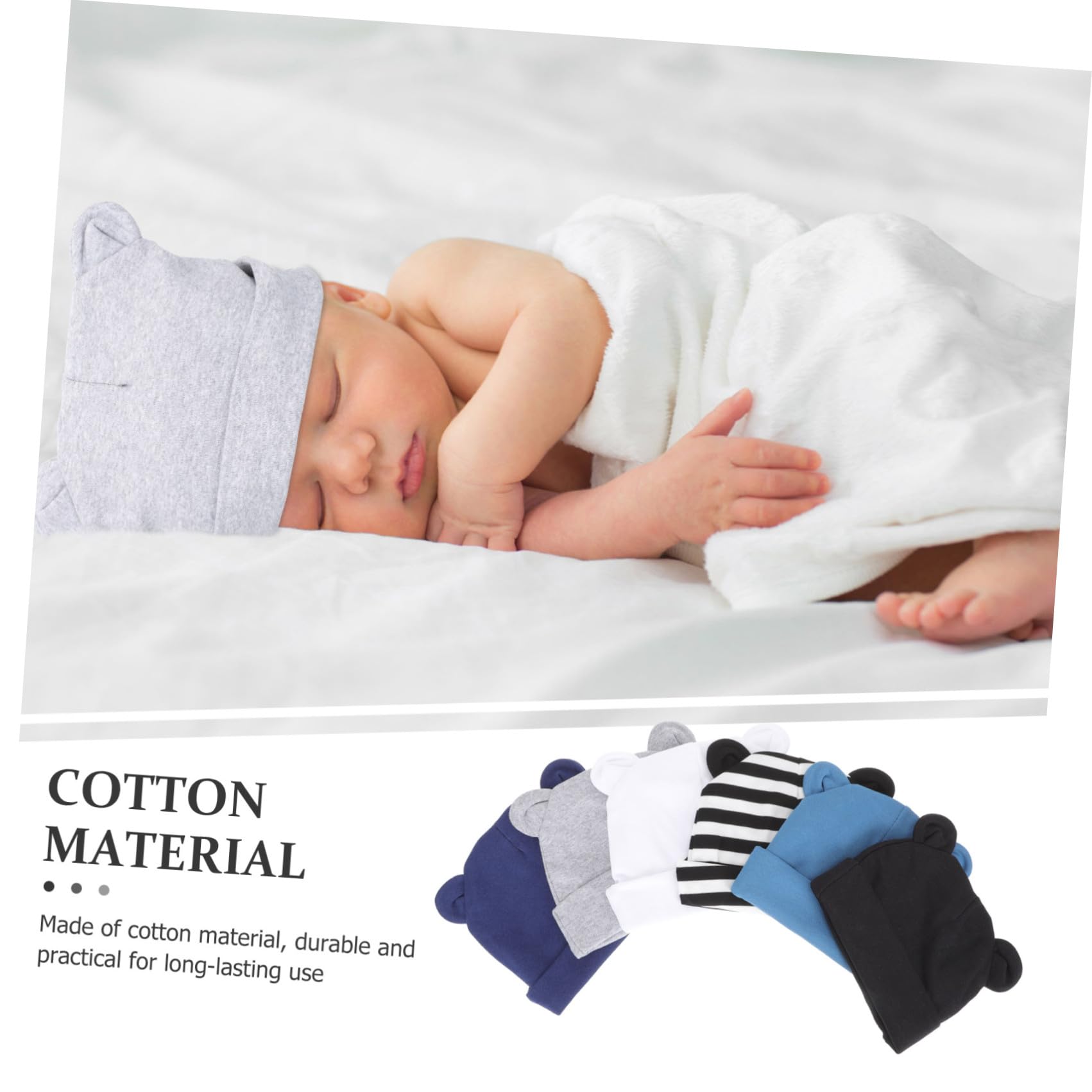 BESPORTBLE 2 Sätze Teiliges Mützen Mit Bärenohren Für Neugeborene Unisex Turban Hüte Jeansblau Gestreift Für Neugeborenen Fotos Sonnenschutz 6 Stück * 2