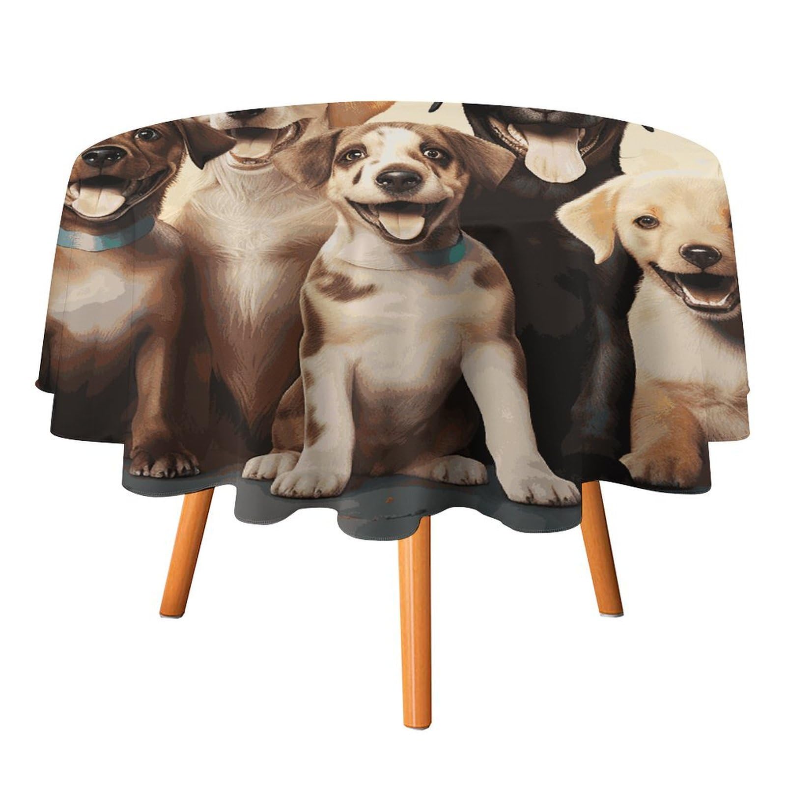 Nappe ronde imprimé chiens polyester lavable pour protéger votre table