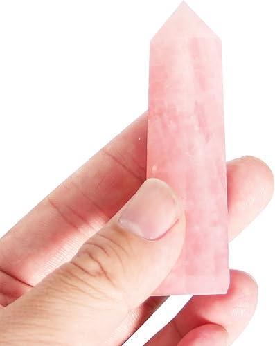 Varita de cristal de cuarzo rosa, 1 varita de cuarzo rosa de 2.8 a 3.1 pulgadas, cristal curativo de cuarzo rosa y piedras, caja de regalo