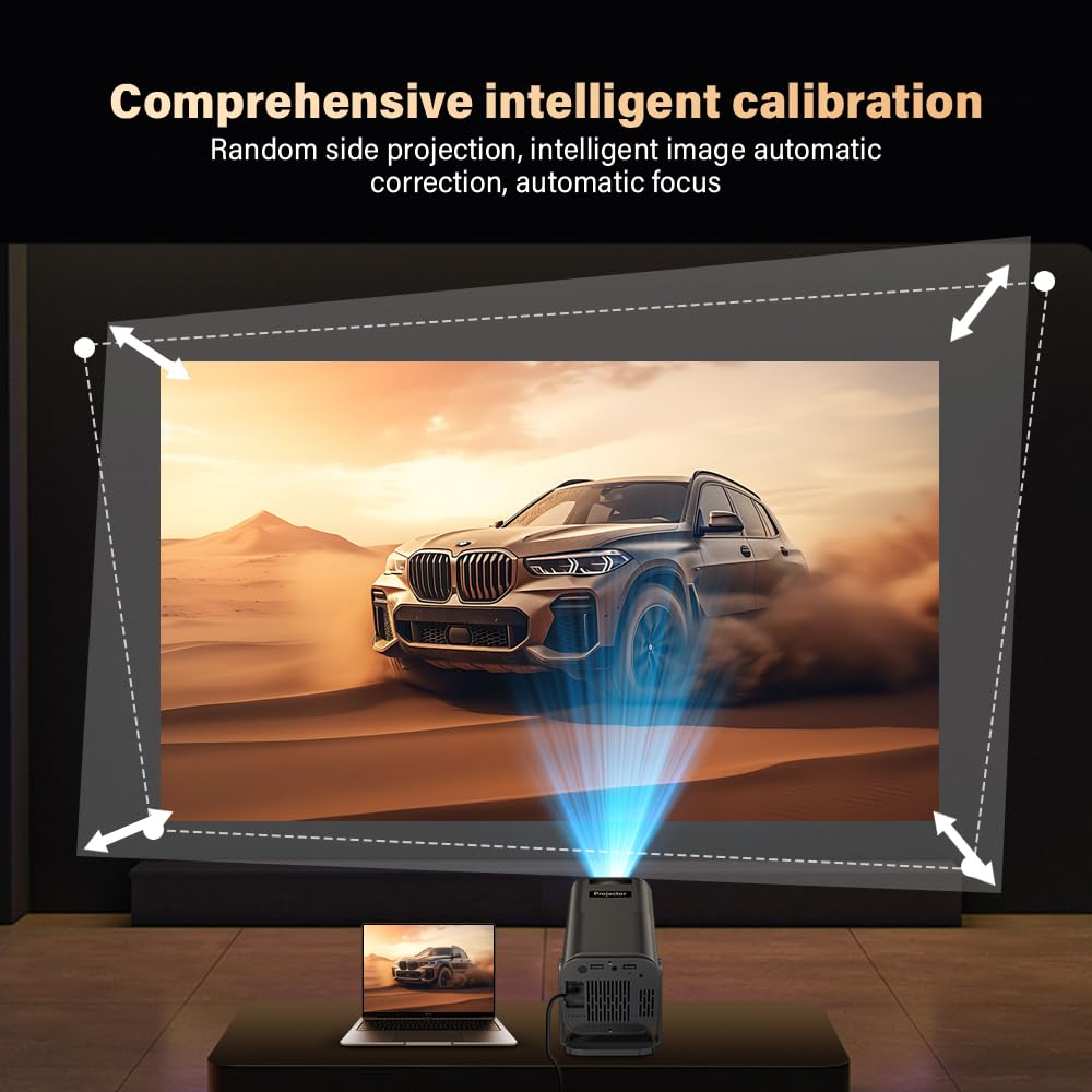 Mini proiettore 4K Smart Beamer compatibile, proiettore con WiFi Bluetooth 1080P Full HD, correzione trapezoidale automatica, compatibile con HDMI/TV Stick/Memory Stick/Laptop (X500 nero)