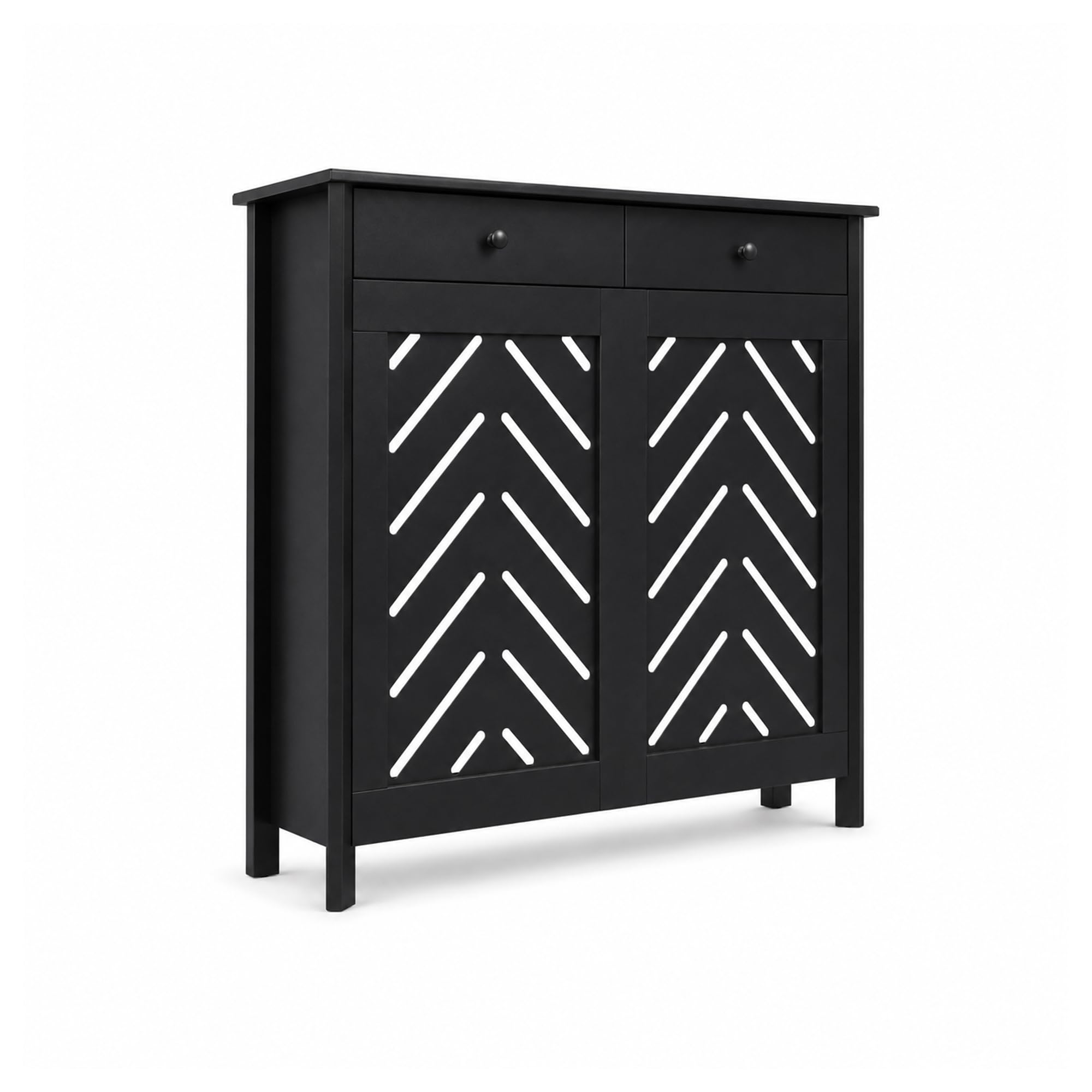 Jack Stonehouse Black Chevron Radiator Cover with Storage Drawers | Sturdy Stylish Modern MDF Wooden Rad Heater Grille Cabinet | Arrow Covering Slats Ventilation Guard (Medium Chevron)