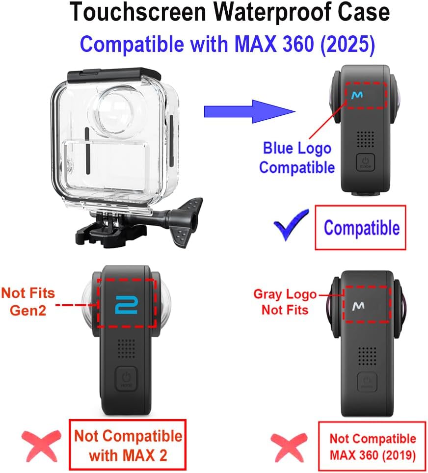 Touchscreen Waterproof Case for GoPro MAX 360 (2025) Camera,25M/82FT Underwater Diving Protective Shell for Go Pro Max 360 2025 Accessories (Not Compatible with Gopro MAX 360 2019/MAX 2)