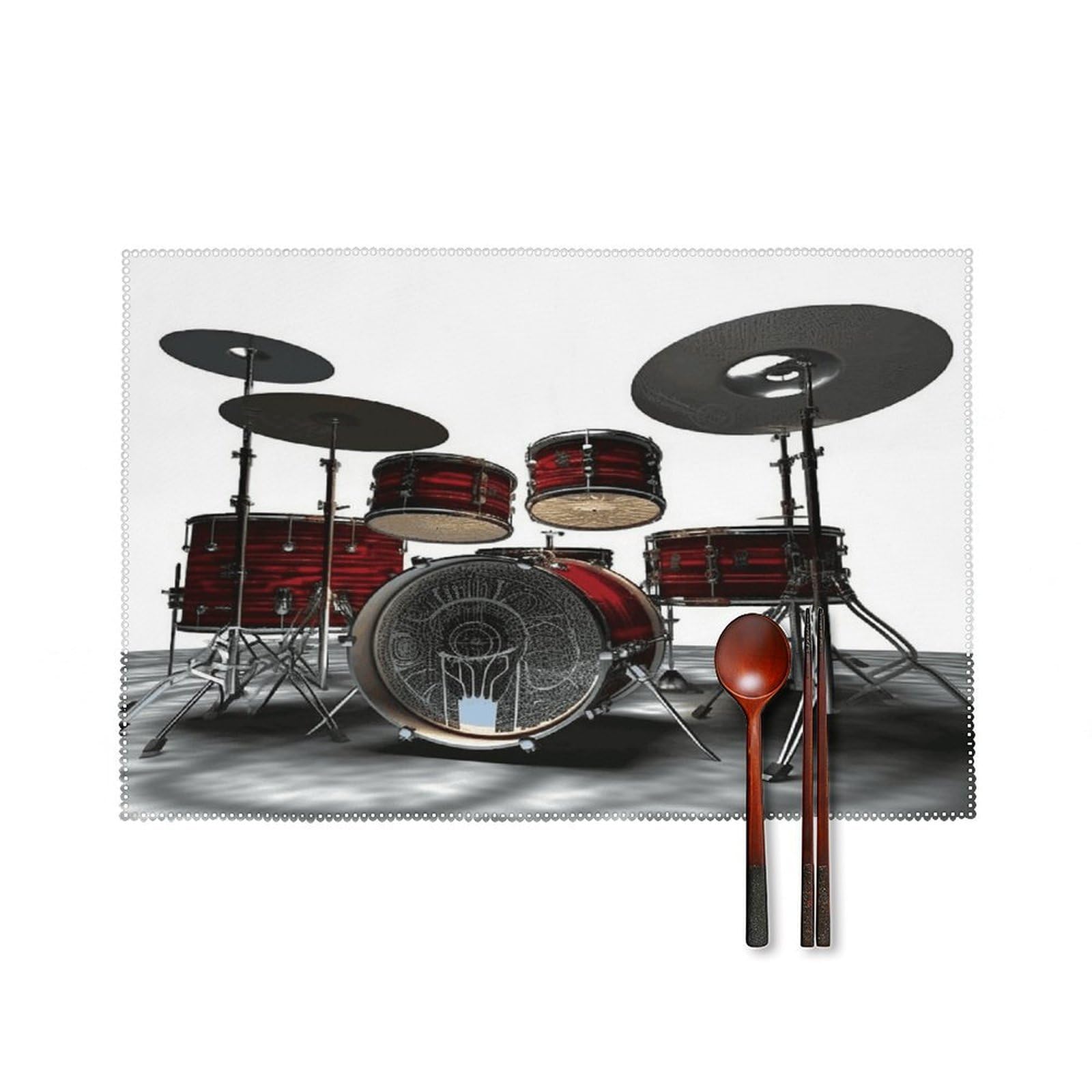 Cool Drum Set Placemat Set of 6,Thickened Non-Slip Place Mats Heat Resistant Reversible Table Mats Resistant Washable Place Mat for Kitchen Dining Table Decoration Indoor