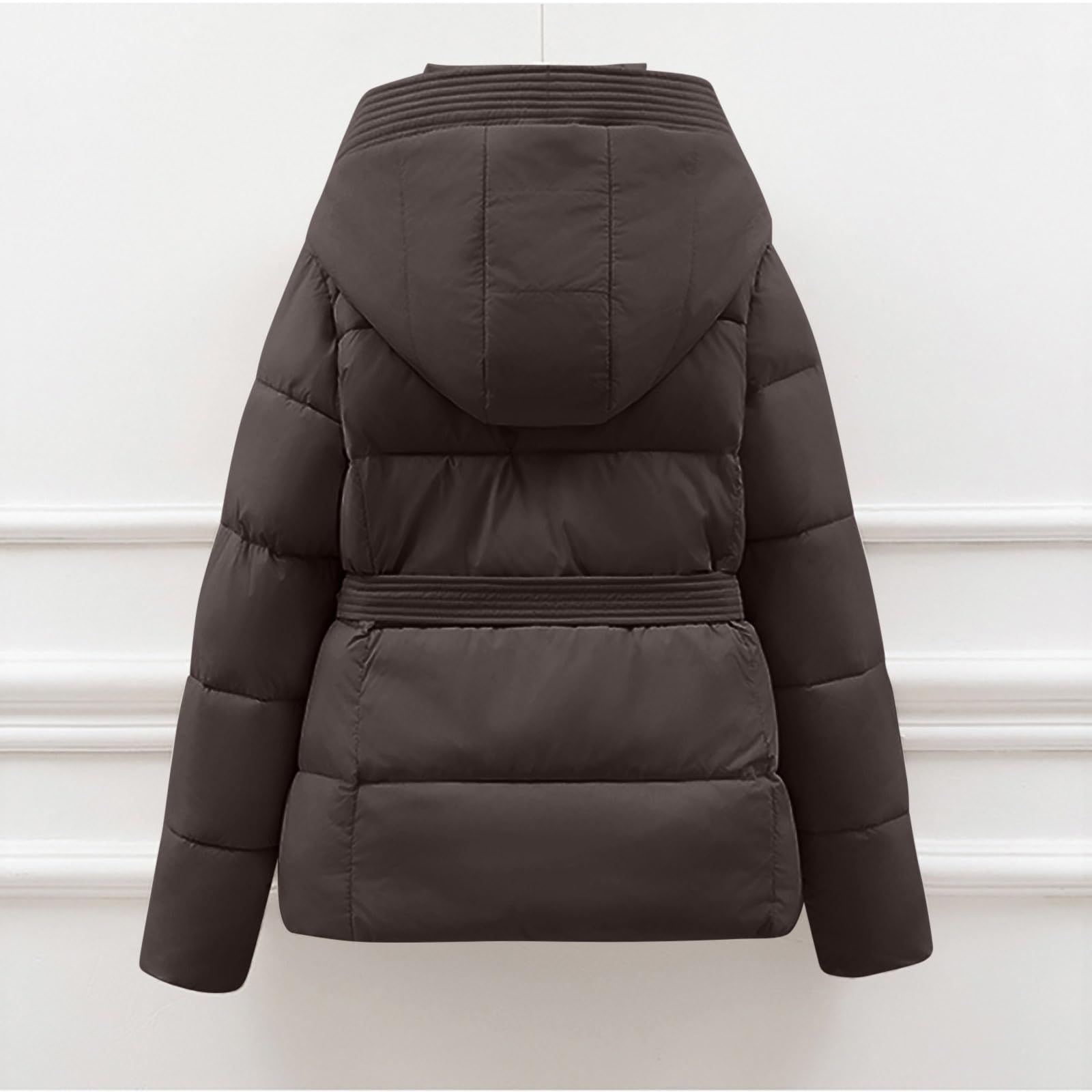 Winterjacken für Damen, kurze Steppjacke mit Gürtel, lässig, langärmelig, gepolsterter Daunenmantel, warme Oberbekleidung