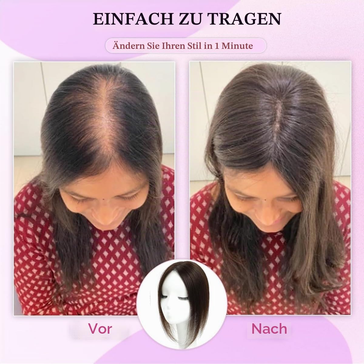 Haar Toppers für Frauen Echthaar Natürliche Schwarze Clip in Haarteile Echthaar für Dünnes Haar Oberkopf Flauschiger Hair Topper Ohne Pony