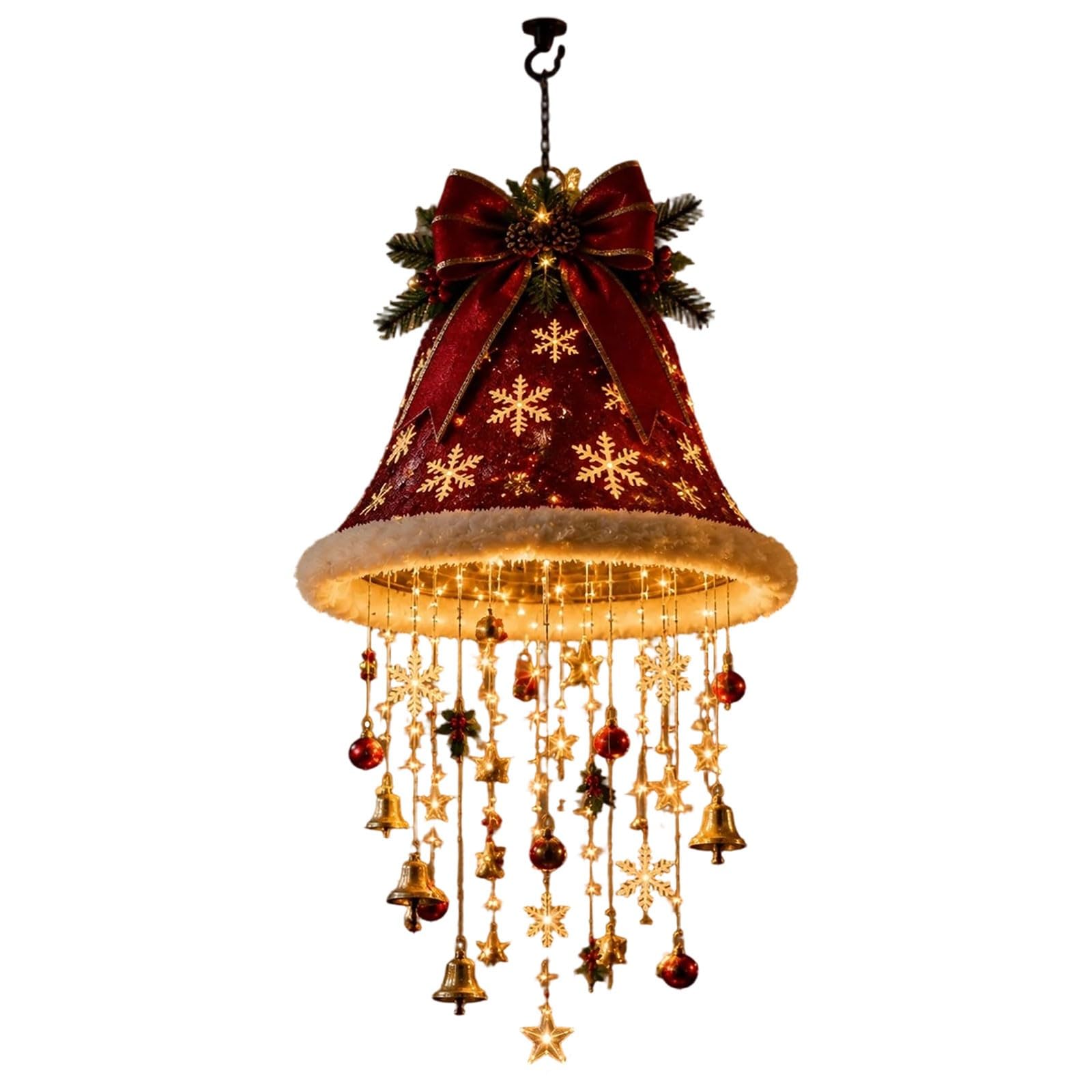 Hanging Santa Hat Chandelier Warm LED Lights Christmas Decor Warm LED Hanging Santa hat Chandelier for Porch, Patio, Party, Holiday Ceiling Decor, Indoor Outdoor use