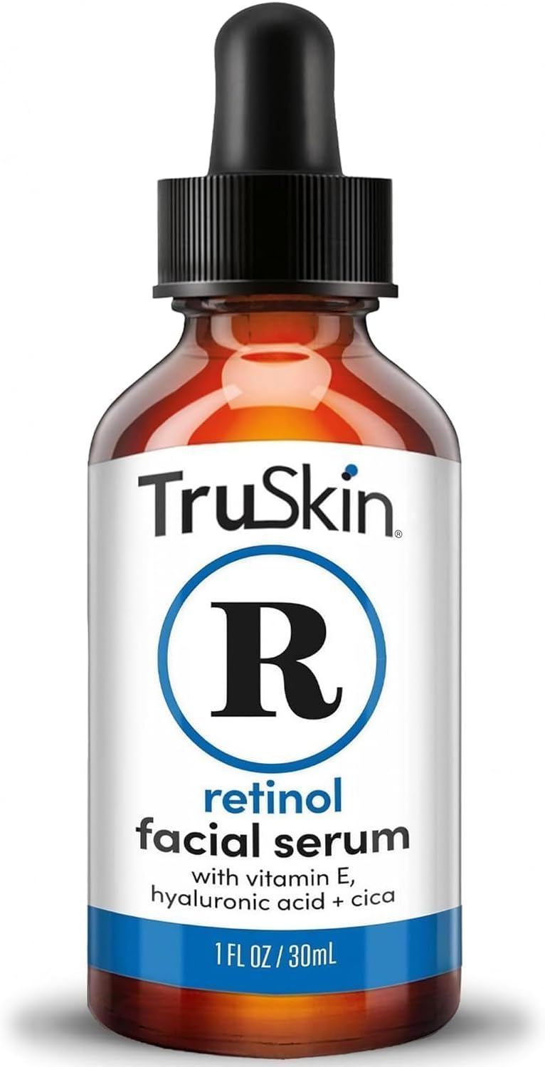 TruSkin Retinol Serum for Face with Hyaluronic Acid & Cica, 1 fl oz | Gentle overnight retinoid serum with Vitamin E helps visibly smooth fine lines, refines skin texture for renewed-looking skin