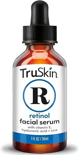 TruSkin Retinol Serum for Face with Hyaluronic Acid & Cica, 1 fl oz | Gentle overnight retinoid serum with Vitamin E helps visibly smooth fine lines, refines skin texture for renewed-looking skin
