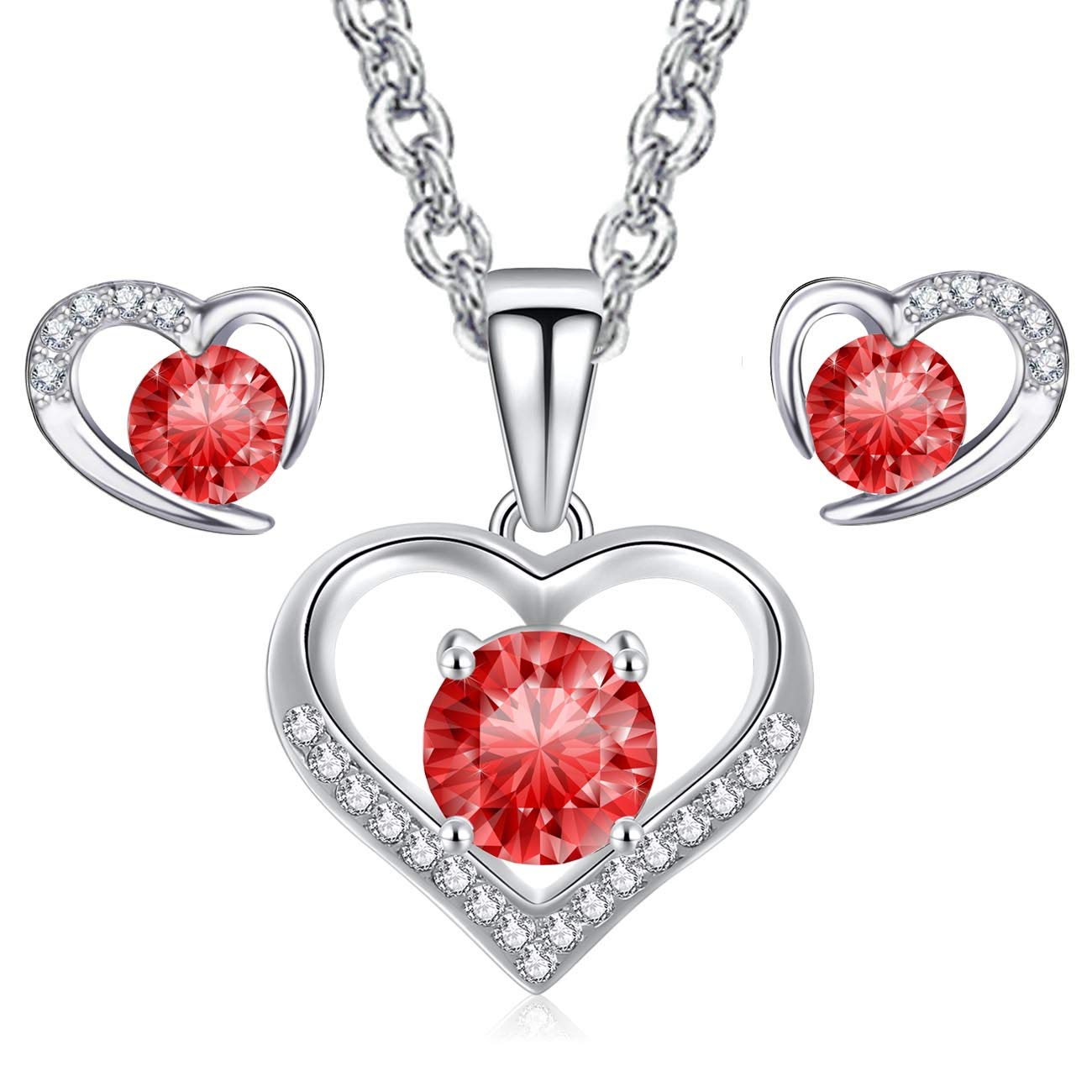 Schmuckset Damen 925 Sterling Silber | Herz Halskette mit Ohrringen | mit funkelndem Zirkonia | Elegantes Set für jeden Anlass