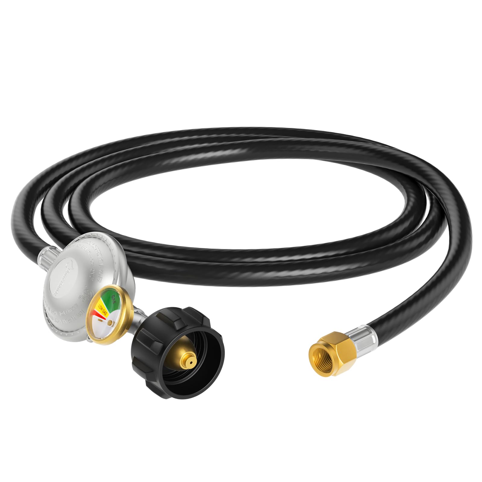 Jakivew 5FT Propane Regulator Hose with Gauge Gas Grill Replacement Parts for Blackstone 28" & 36" Griddles, Weber, Charbroil, Nexgrill Grills, Camp Chef Stove, Propane Patio Heater and Fire Pit