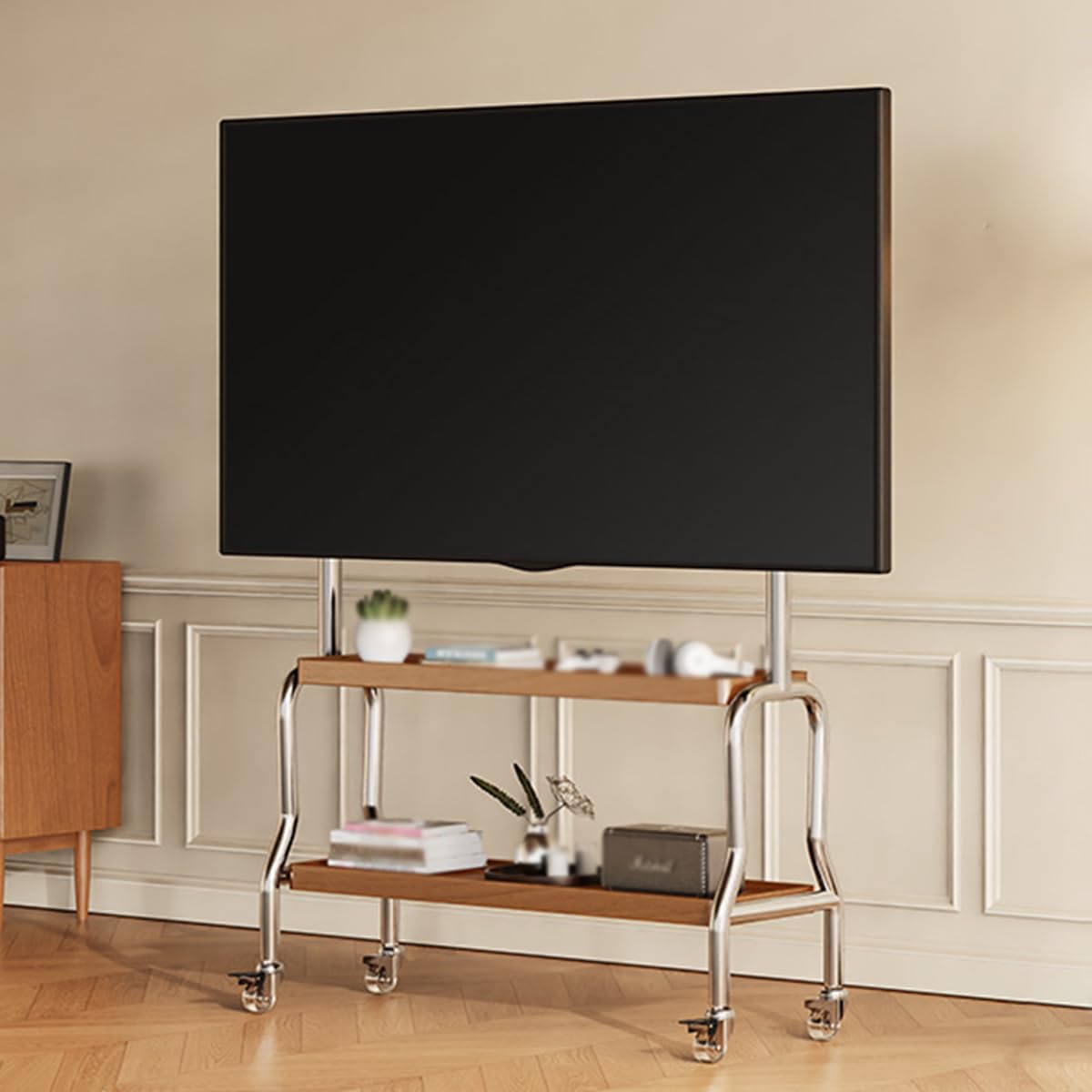 TABOJS Support TV réglable en Hauteur, Support TV Mobile avec poulies, TV pour téléviseurs incurvés à écran Plat de 55 à 86 Pouces, Support TV Robuste avec mobilité Facile