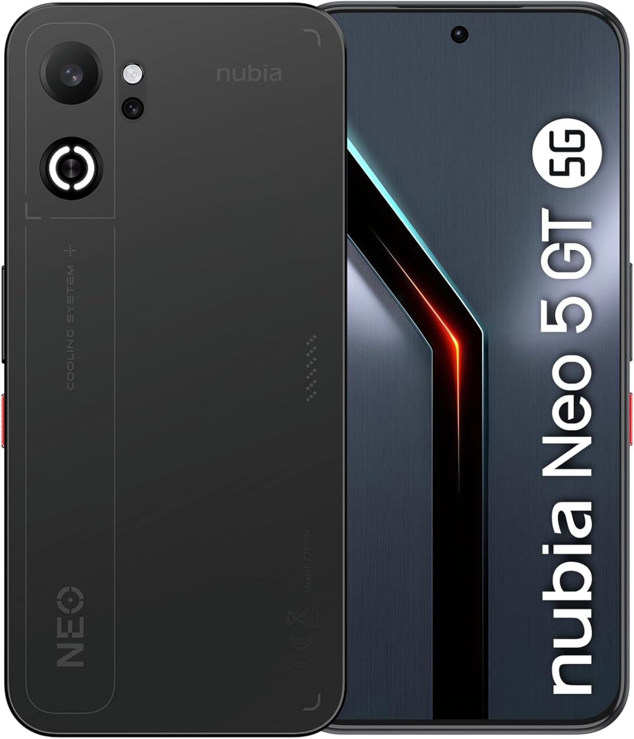 ZTE Nubia Neo 5 GT 5G, Smartphone Gaming con IA, 8GB+​256GB, Gatillos Laterales, Ventilador físico Incorporado, Pantalla AMOLED 6.8" 1.5K 144Hz, 6210mAh Doble celda, Android 16, Negro (Obsidian Black)