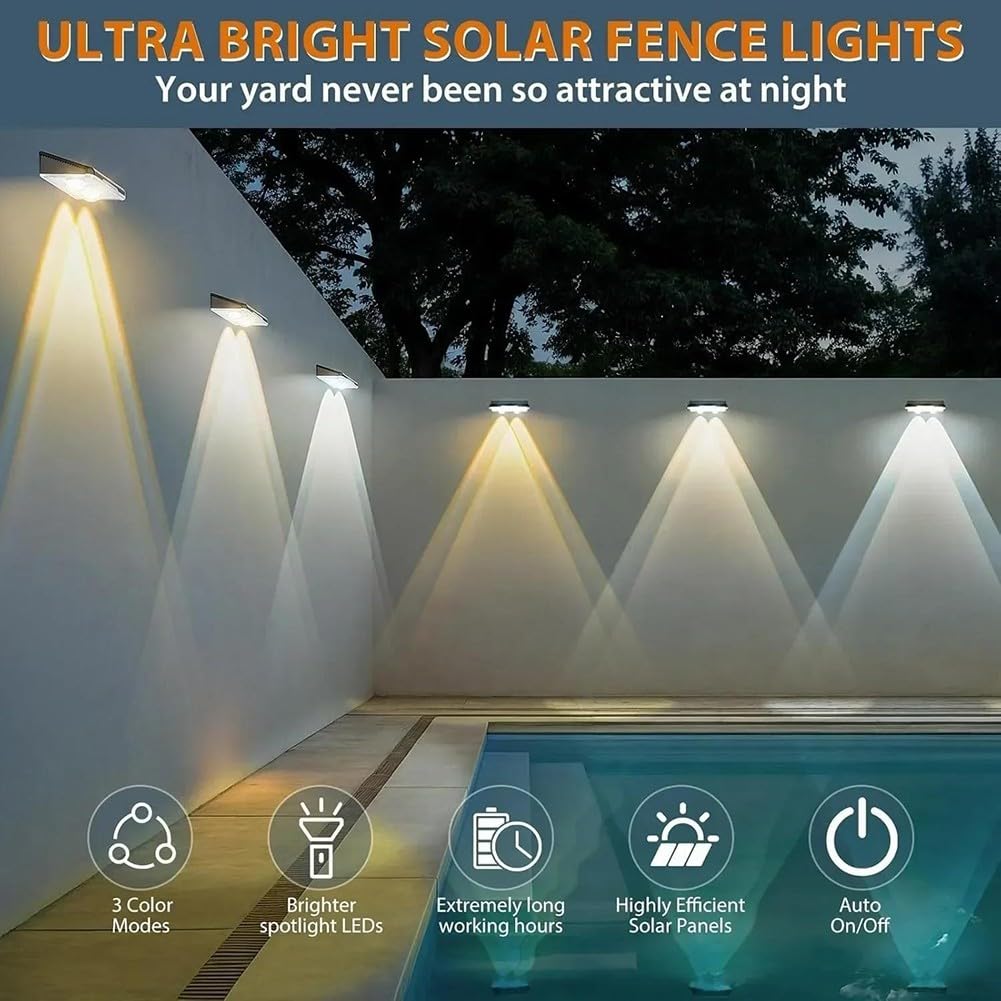 ReachMall Solar-Außenwandleuchten, RGB-Farbwechsel, Zaunlampe, IP44, wasserdicht, Gartenbeleuchtung mit Memory-Funktion für Wege, Treppentor, 91 x 53 mm, 8 Stück