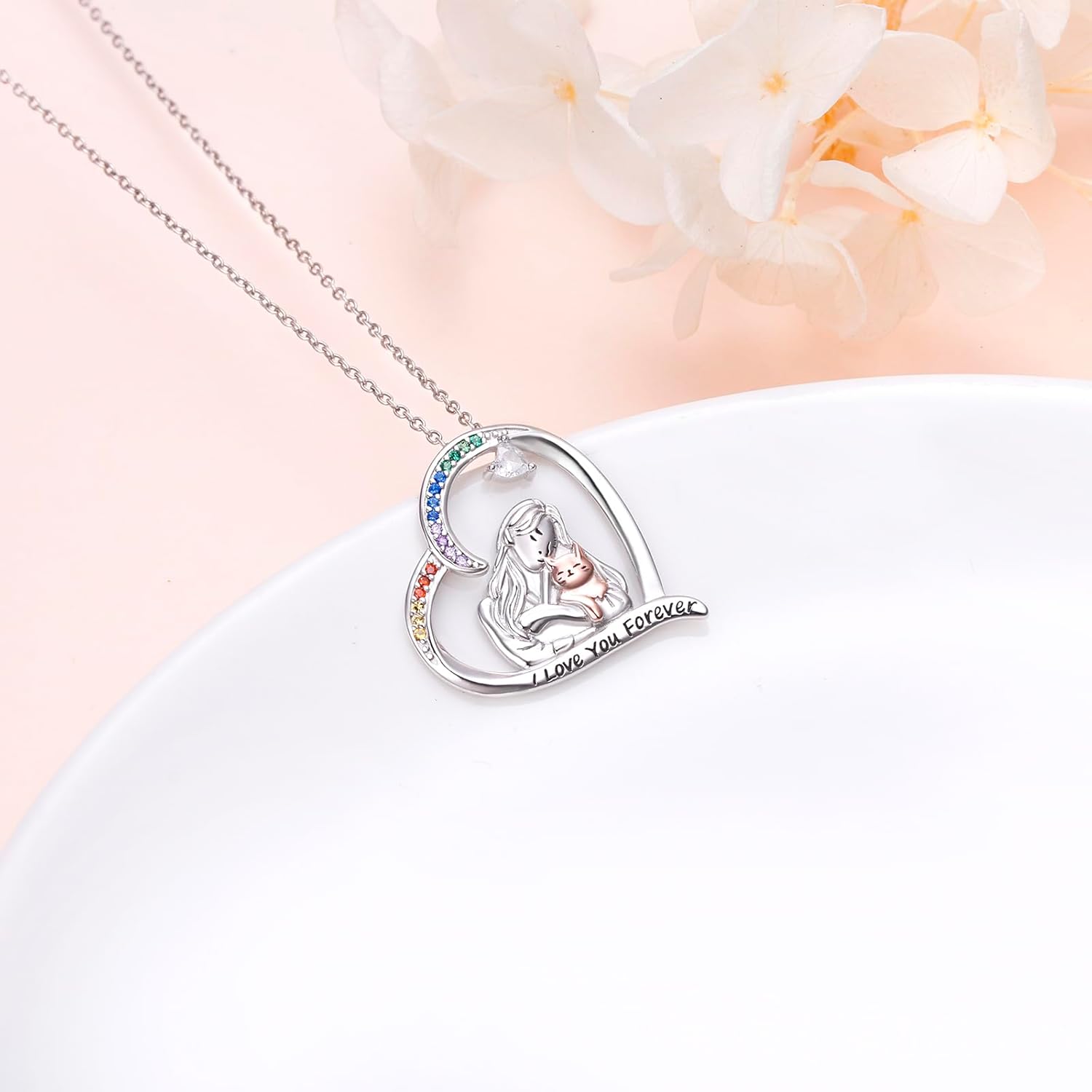 S925 Sterling Silver Cat Heart Pendant Necklaces Cute Animal Jewelry Cat Lovers Gifts for Women Teen - Image 3