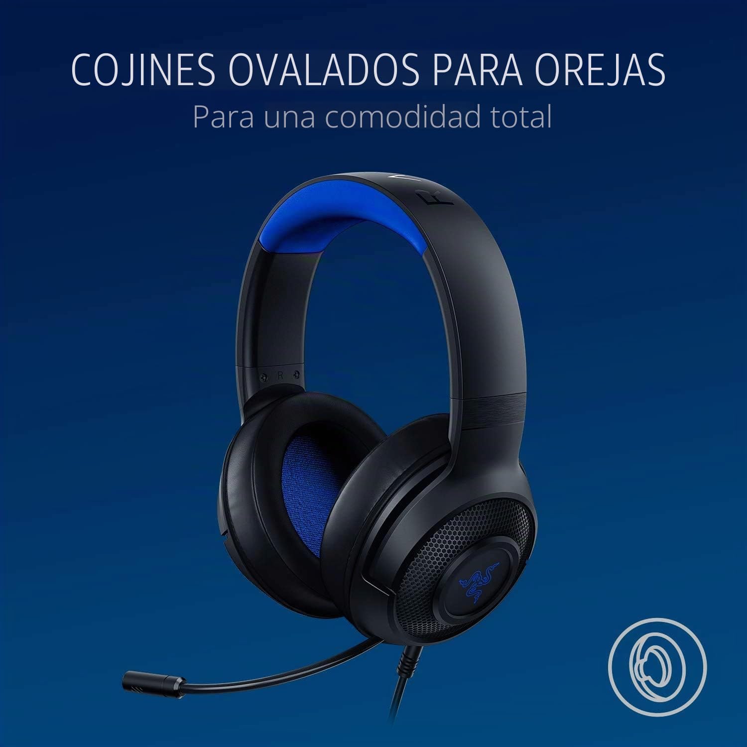Razer Kraken X - Auriculares para Videojuegos ultraligeros para Consola, Sonido Envolvente 7.1, Marco Ligero, micrófono cardioide Plegable para PC, Xbox, PS4, Nintendo Switch, Color Azul y Negro