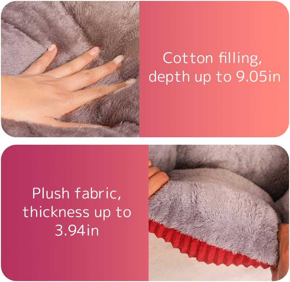 review La La Pet® Plush Cat Bed Cave Self Warming Dog Bed Washable Calming Pet Bed Cat Nest House for Small Dogs Puppy and Kitties, Red, Small