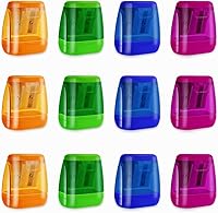 Yuntop 12 Pack Colored Manual Pencil Sharpeners Dual Holes with Shavings Container Lid for Kids Students Adults School Office Home