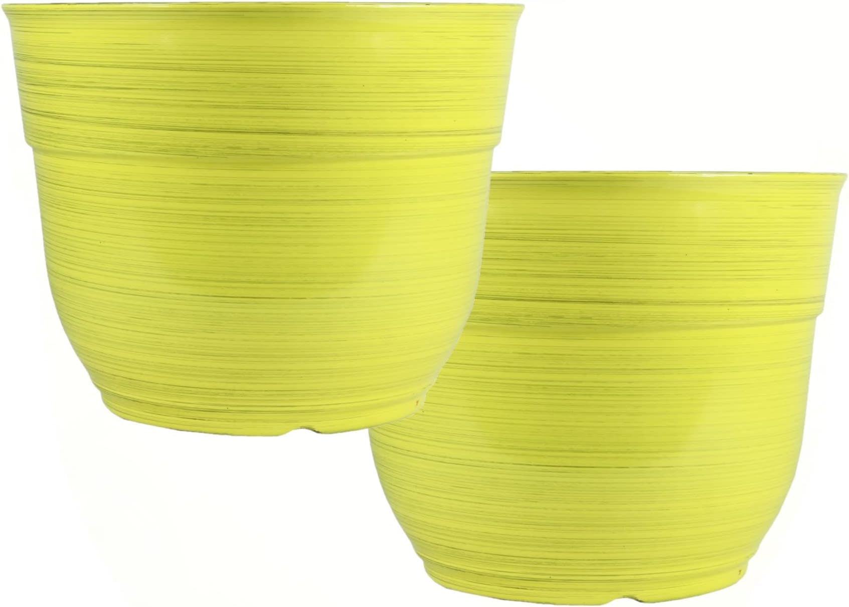 Indoor/Outdoor Glazed Brushed Happy Plastic Planter, Large, Bright Yellow, 15" (Pack of 2)
