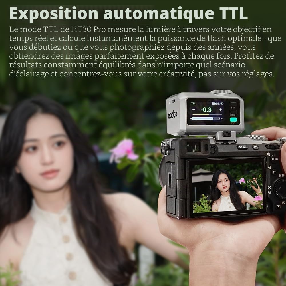 Godox iT30Pro S iT30ProS Mini Flash Compatible avec Les caméras Sony,Exposition Automatique TTL, HSS 1/8000 Secondes, système Xsystem sans Fil 2,4 G, écran Tactile Couleur de 7,1cm (Noir)