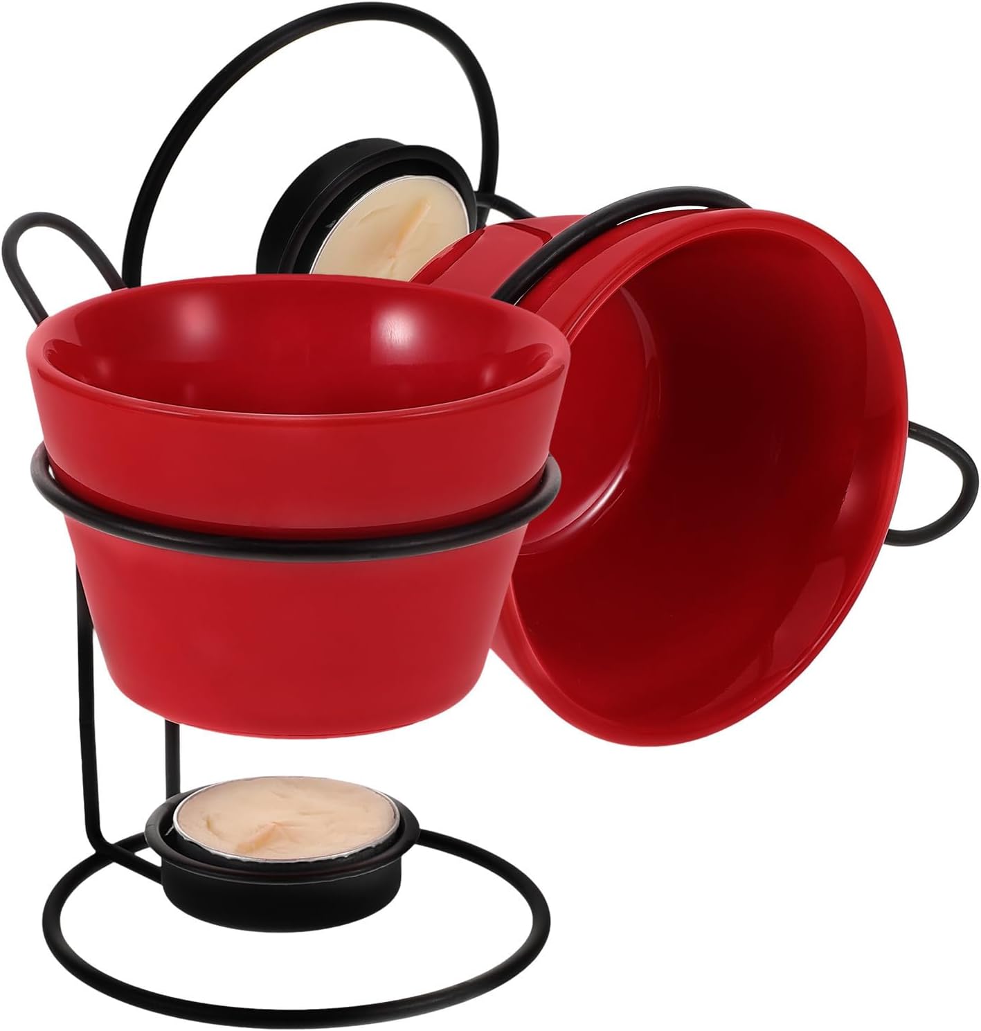 2 Sets Ceramic Butter Warmer and Cheese Warmer Fondue Maker Set with Iron Stand, 150ml Capacity Each, for Melting Chocolate, Butter, and Cheese at Home
