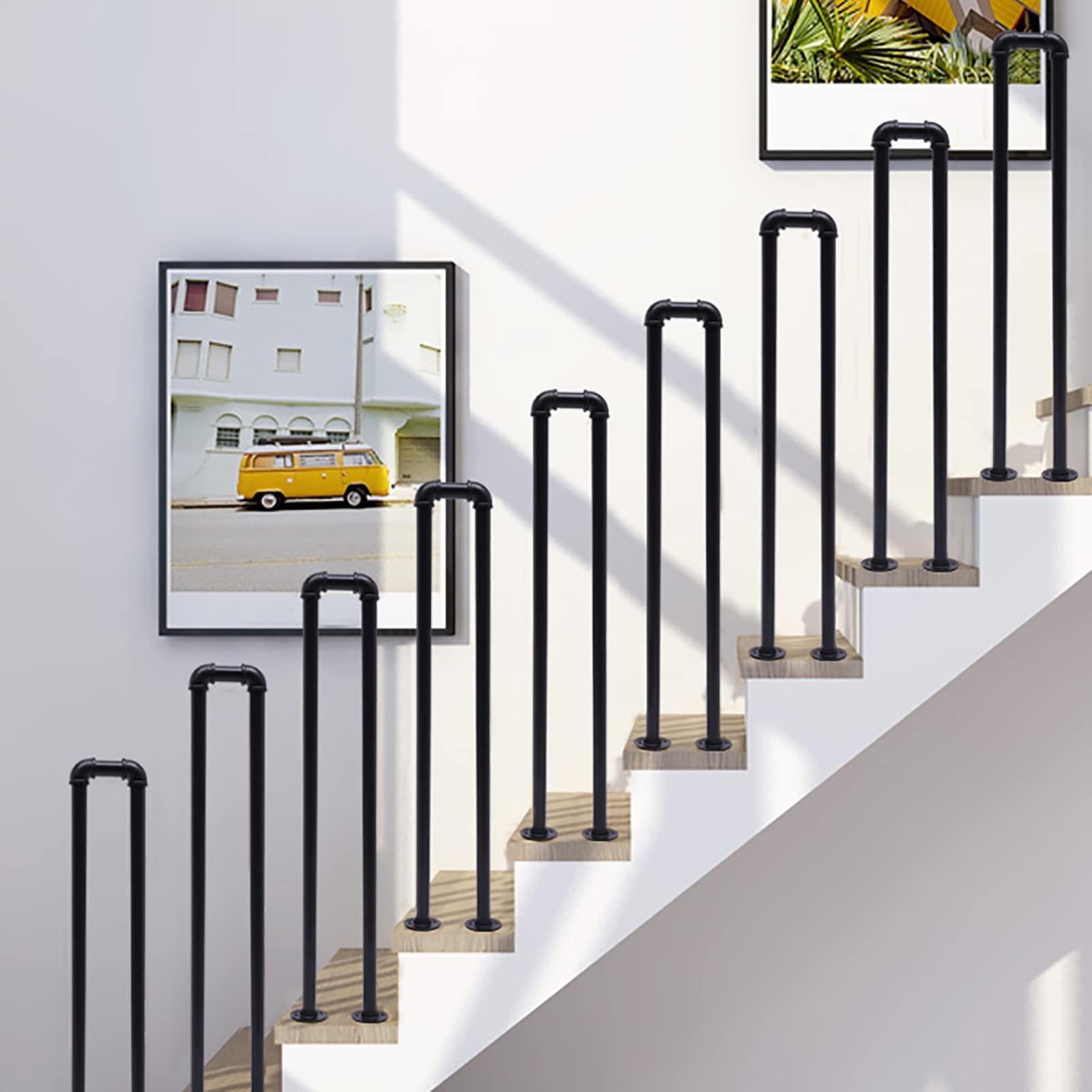 JooWing U-Shaped Stair Handrail Stairs Porch Deck Hand Rail U-Shaped Industrial Iron Railing Handrails for Outdoor Steps Loft Corridor Safety Non-Slip Support Railing 7.87 * 39.37in