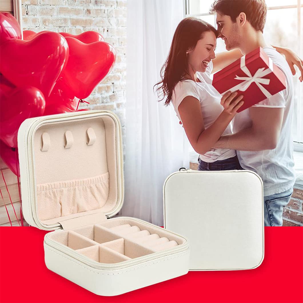 Rolin Roly PU LeatherJewelry Box Small Portable Travel Case with Zipper Withe Organizer Display Storage Holder for Women Rings Earrings Necklaces Bracelets Pendants